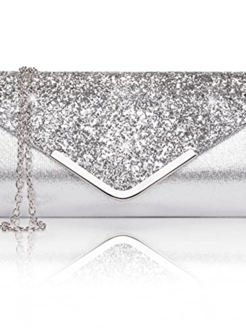Sequin Envelope Clutch Evening Bag Synthetic Leather Magnetic Snap Chain Strap
